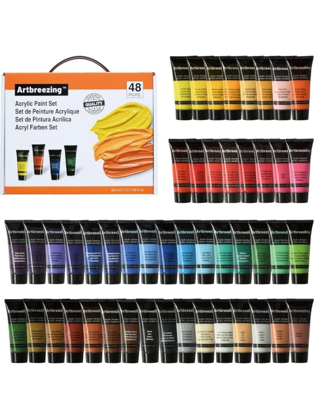 48-Color Acrylic Paint Set - Highly Pigmented Art Paints for Canvas, Wood